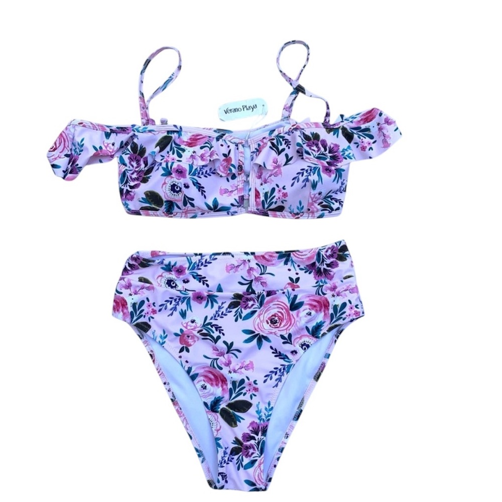 Verano Playa Floral Ruffled High Waist Bikini Swimsuit NWT Women’s Size Medium